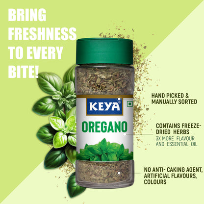 Keya Oregano | Freeze Dried | Seasoning For Pizza, Pasta, Marinades And Soups | No Artificial Flavours And Colours | Sprinkler |15g/9g