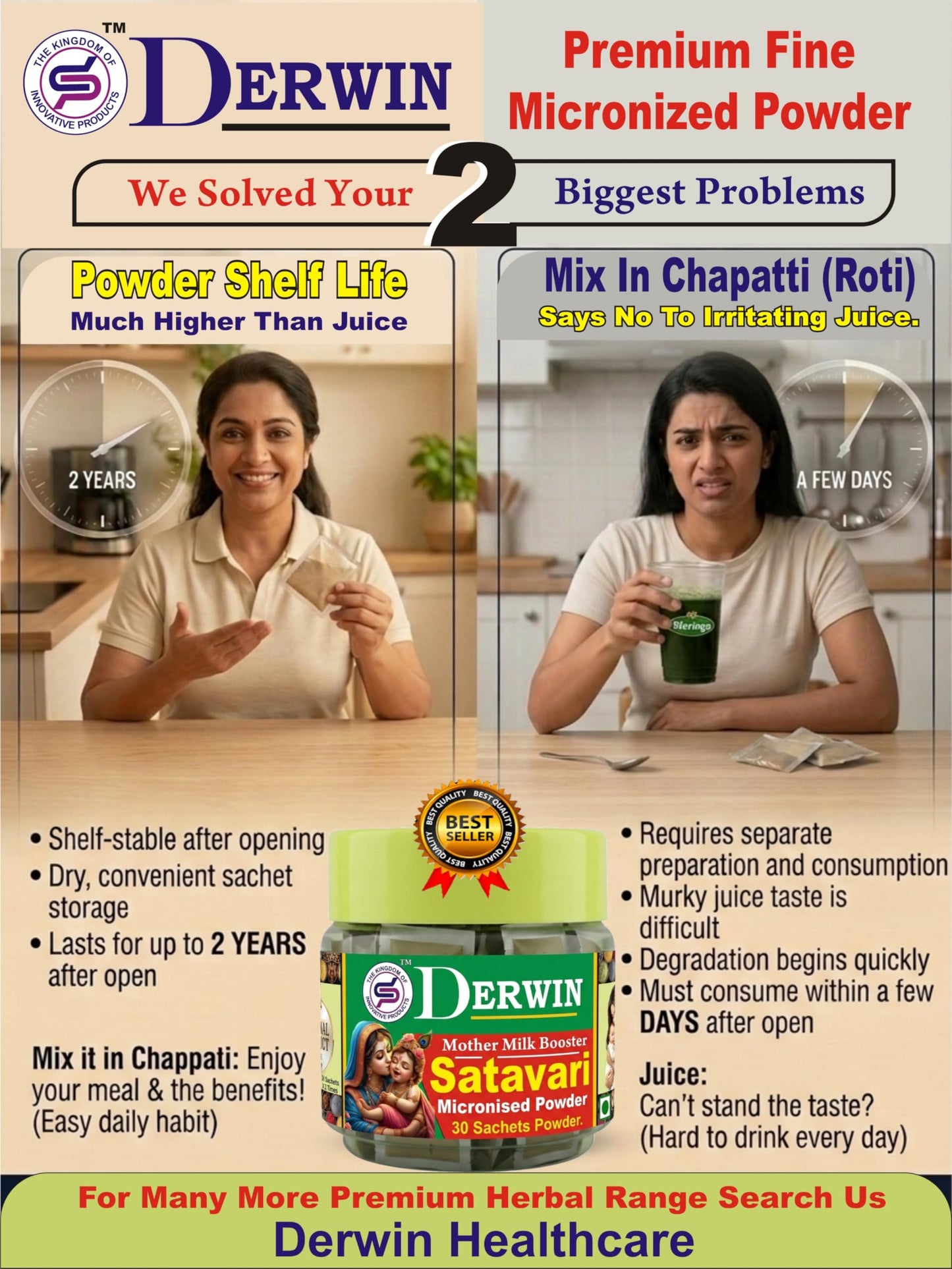 DERWIN Micronised Shatavari Powder – Satavari Organic, 210g - 30 S