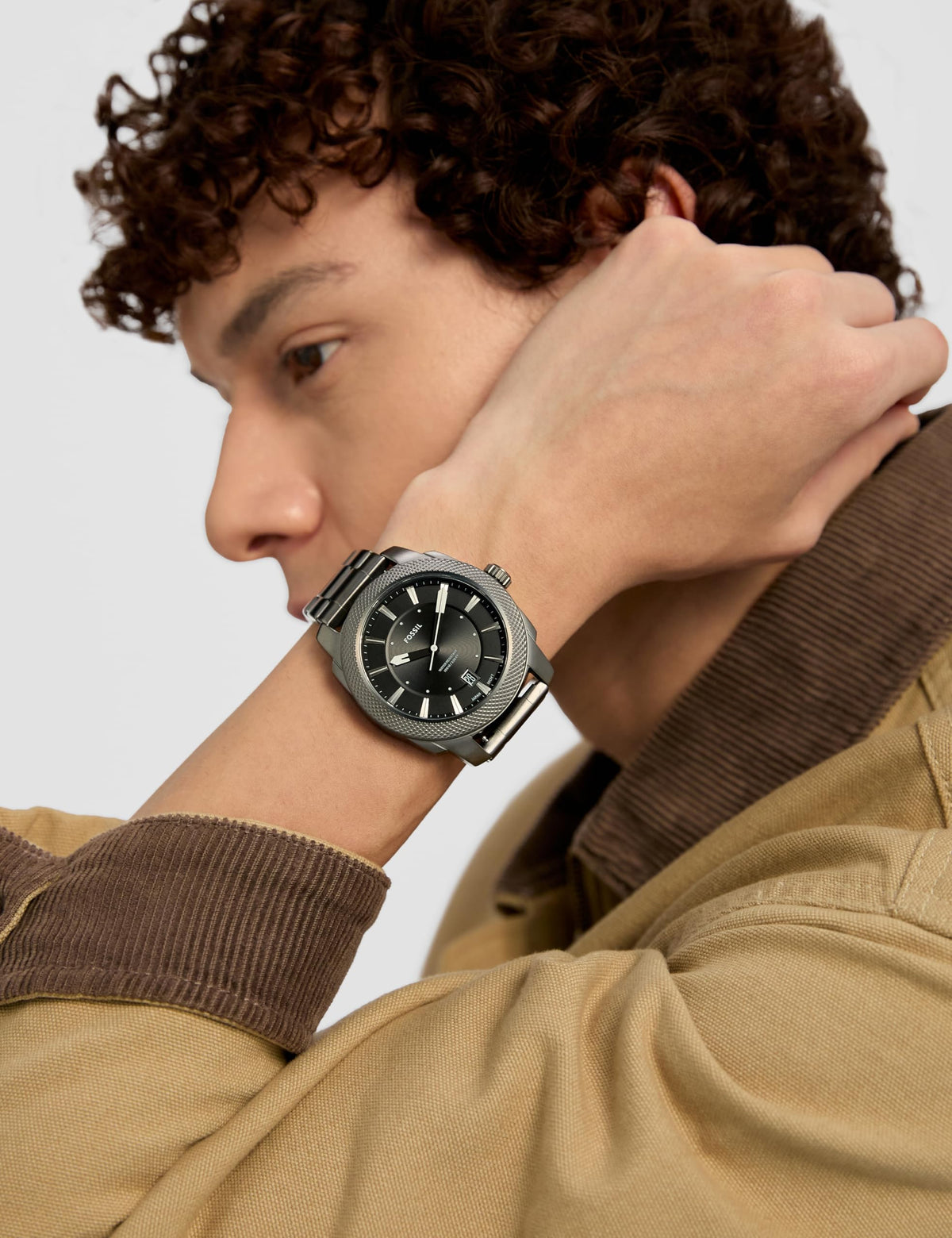 Fossil Stainless Steel Machine Analog Black Dial Grey Strap Men's Watch-Fs5970