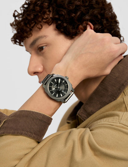Fossil Stainless Steel Machine Analog Black Dial Grey Strap Men's Watch-Fs5970