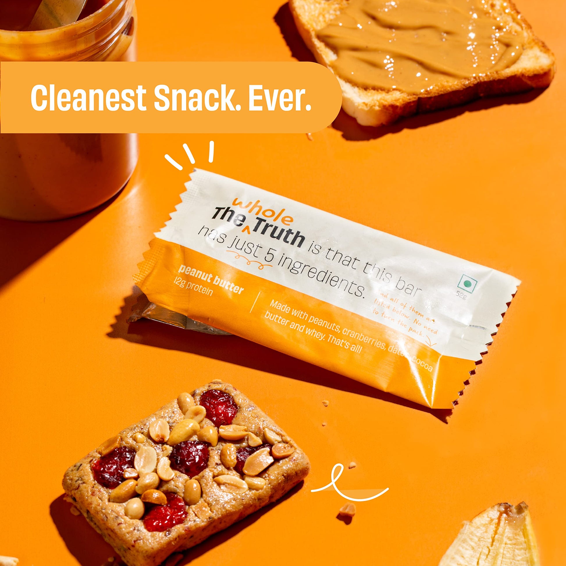 The Whole Truth - Protein Bars | Peanut Butter | Pack of 6 x 52g each |- image 3