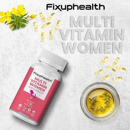 Fixuphealth Multivitamin Supplement tablets for Women Vitamin B Omega 3 Magnesium Oxide Natural Extract for Evening Primrose Oil Rosemary Veg 60 Tablets Pack Of 1