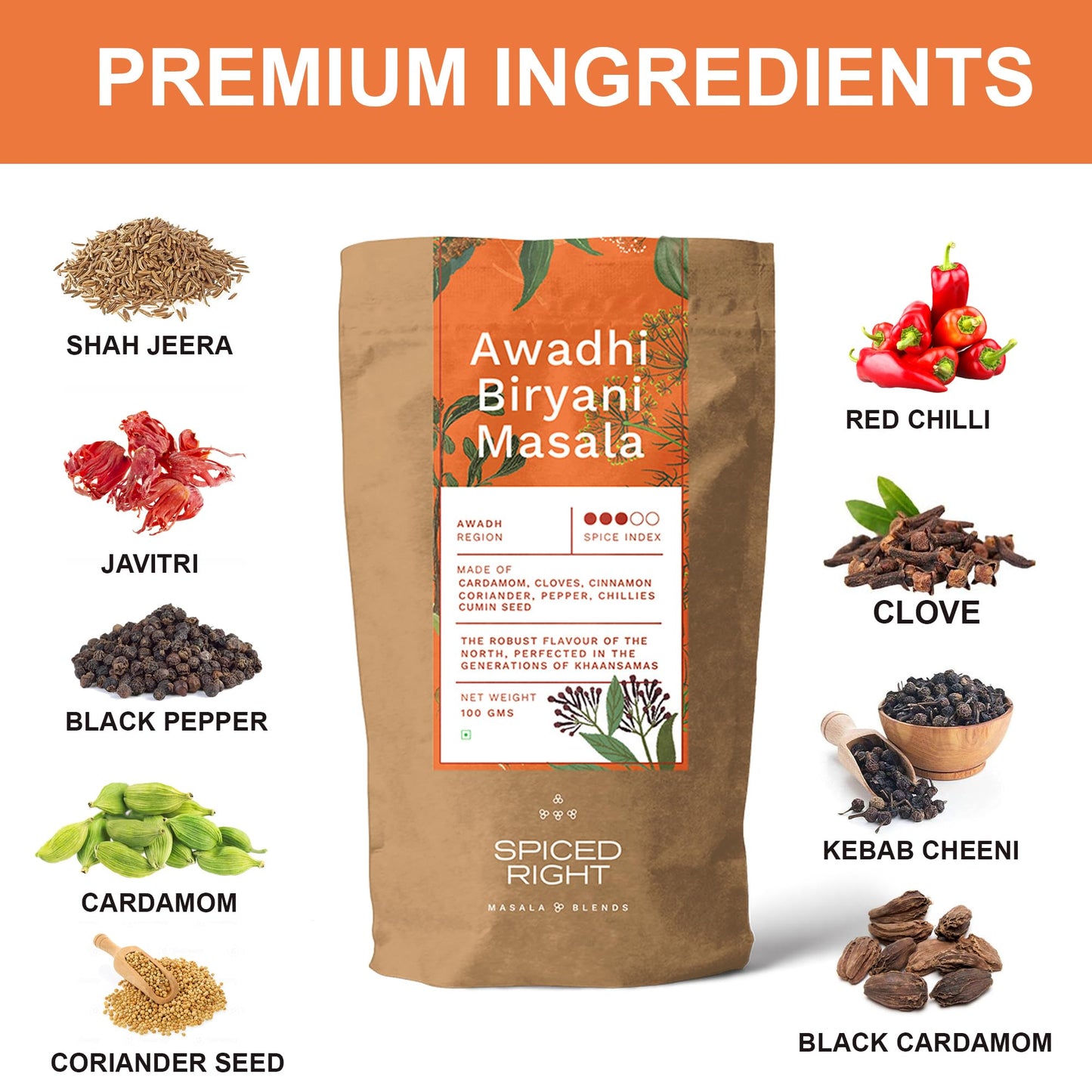 Spiced Right Awadhi Biryani Masala Powder (100g) | Authentic Flavors for Perfectly Spiced Biryani | Premium Handcrafted Spice Mix | Exquisite Indian Cuisine | Spicy and Flavorful Masala Mix