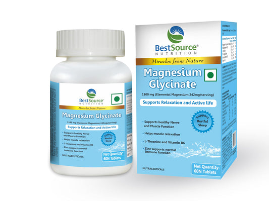 BestSource Nutrition's Magnesium Glycinate with L-Theanine, Zinc & Vitamin B6 | High Absorption Magnesium for Muscle Relaxation, Cramps, Sleep, & Nerves Support | Vegetarian Supplement|60 tablets