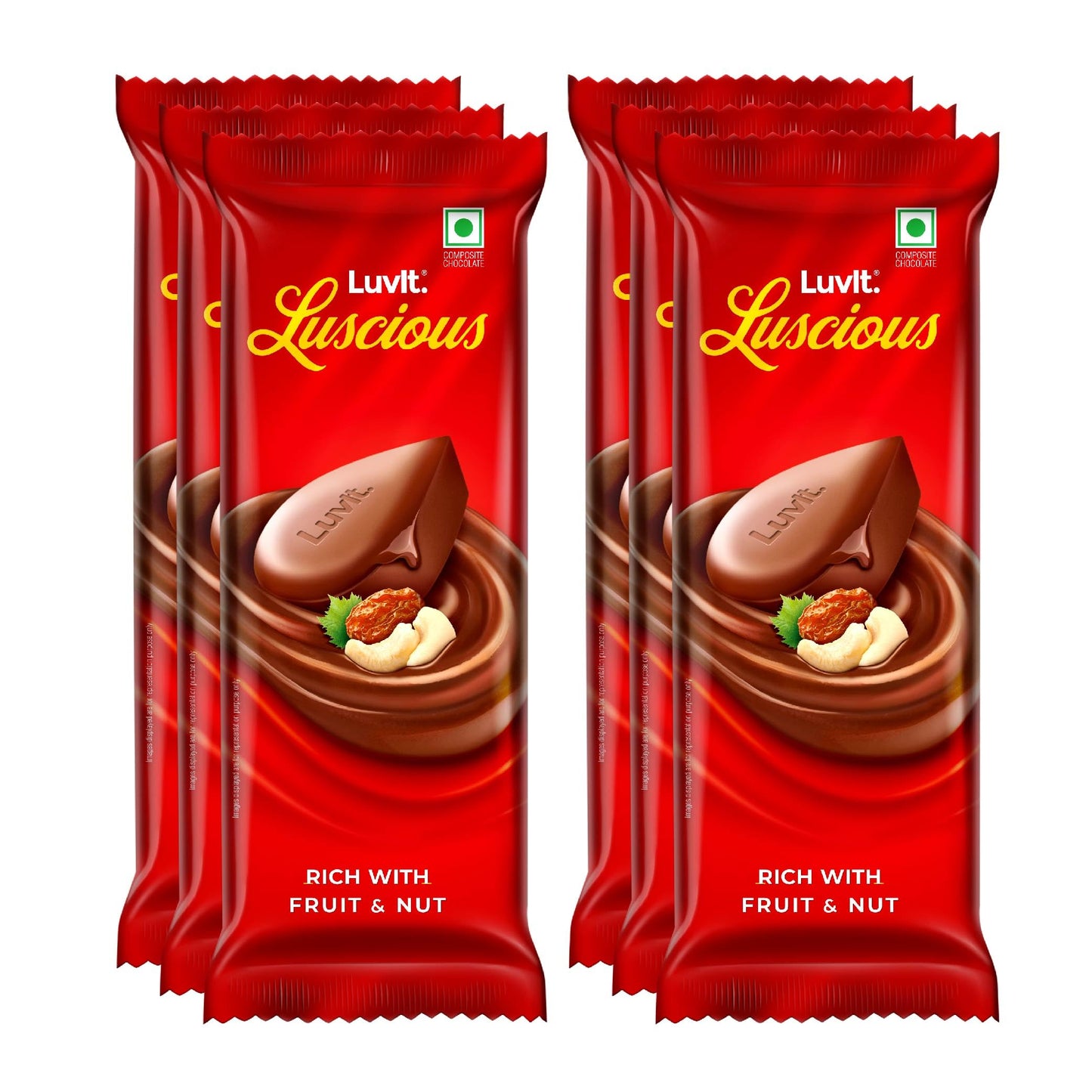 LuvIt. Luscious Fruit & Nut Chocolate Bars | Multipack | Deliciously Smooth | Pack of 6-52g Each