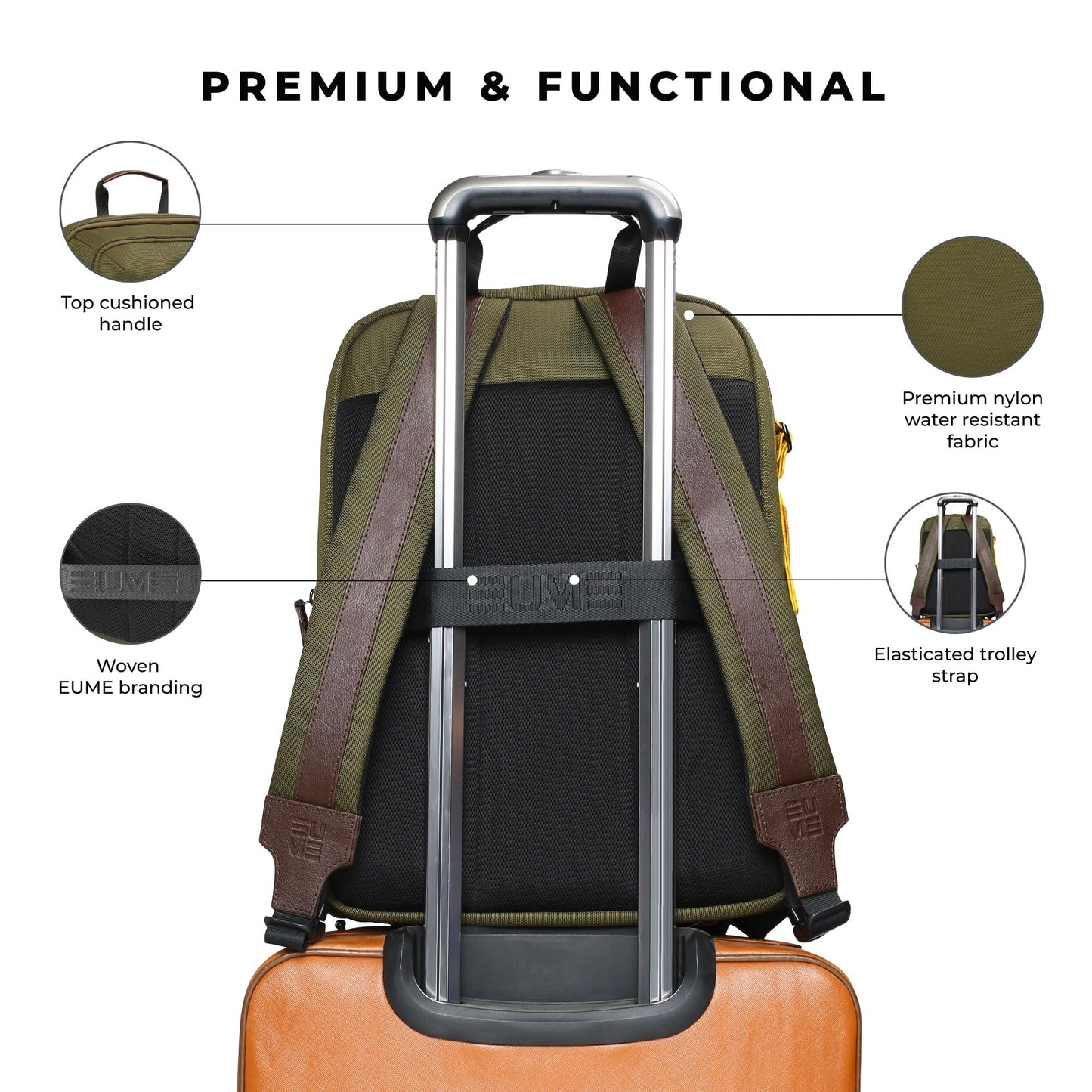 EUME Asher 32L Laptop Bag for Men | 2 Large Compartment | Fits Up to 15.6" Laptop | Nylon Fabric Travel Backpack | Travel Backpack for Men & Women