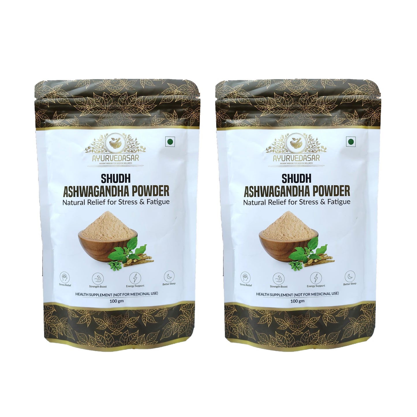 AYURVEDASAR Shudh Ashwagandha Powder 100g | Herbal Supplement for Stress Relief, Strength & Immunity | Enhances Energy, Focus & Sleep | No Preservatives (Pack of 2)