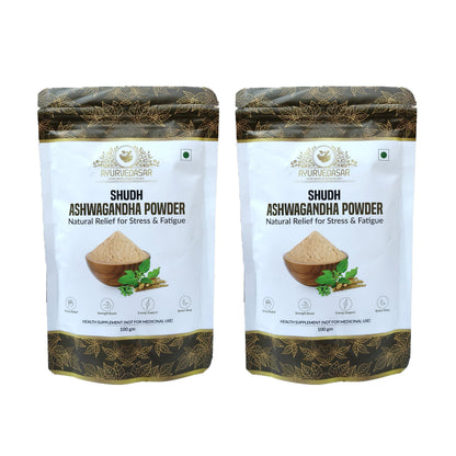 AYURVEDASAR Shudh Ashwagandha Powder 100g | Herbal Supplement for Stress Relief, Strength & Immunity | Enhances Energy, Focus & Sleep | No Preservatives (Pack of 2)