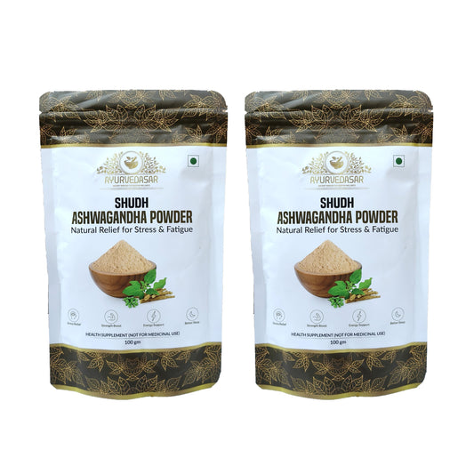 AYURVEDASAR Shudh Ashwagandha Powder 100g | Herbal Supplement for Stress Relief, Strength & Immunity | Enhances Energy, Focus & Sleep | No Preservatives (Pack of 2)
