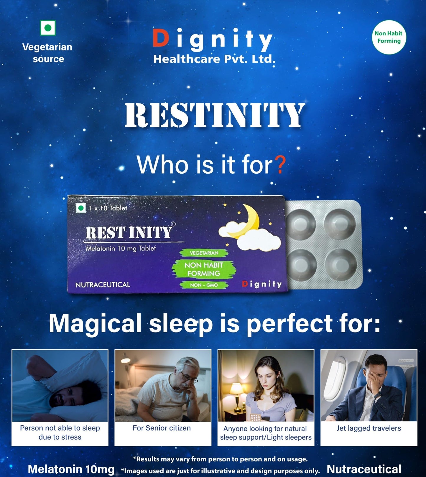 Restinity Melatonin 10mg Tablets – 10 Tablets per Strip, Pack of 2