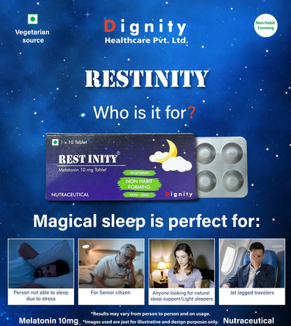 Restinity Melatonin 10mg Tablets – 10 Tablets per Strip, Pack of 2