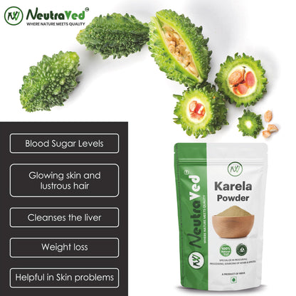 NeutraVed Karela Powder (200g) | Pure Bitter Melon Powder for Healthy Metabolism & Glucose Balance | Sun-Dried Bitter Gourd (Momordica Charantia) for Blood Purification & Liver Detox | Edible Grade Raw Herb