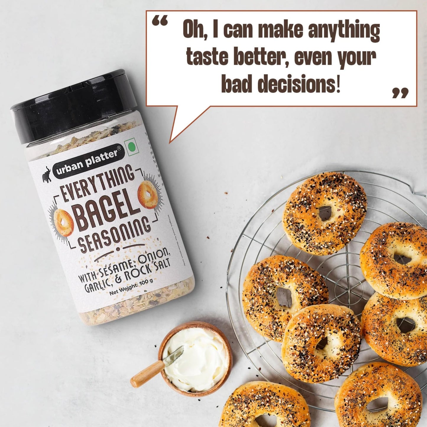 Urban Platter Everything Bagel Seasoning, 100g (Classic American Seasoning Blend with Onion Flakes, Garlic, Sesame Seeds and Pink Salt | Season toasts, breads and salads)