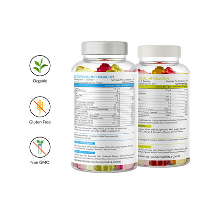 Meadbery Multivitamin Calcium Combo Gummy Bears Glutenfree Formula With Minerals And Vitamins B C D E B12 B6 For Kids Bone Health Growth Kids Bone Teeth Health 30+30 Tasty Gummies