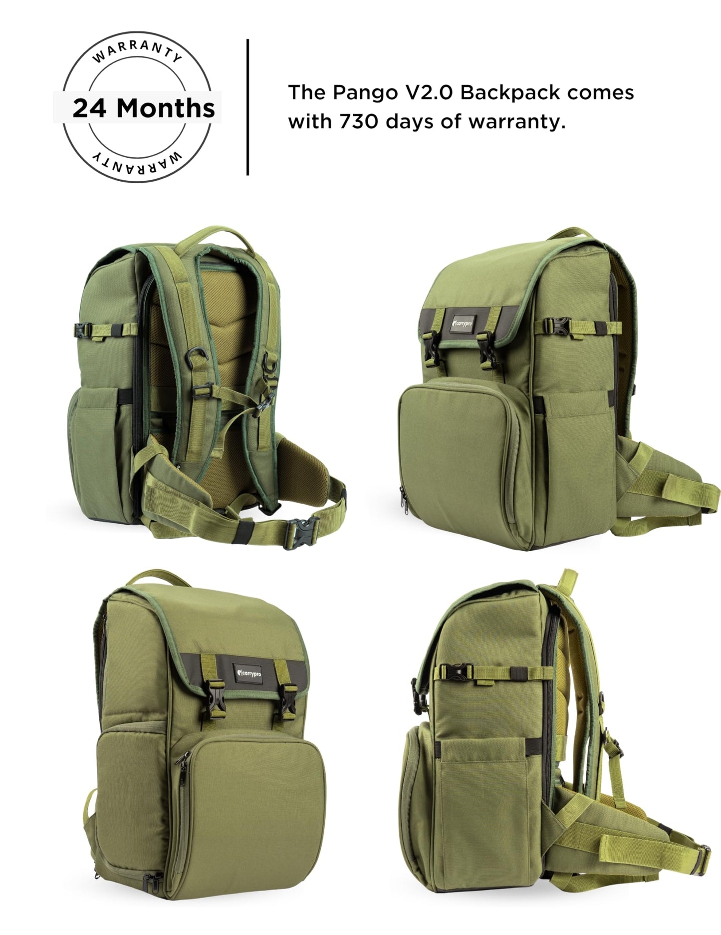 CarryPro PANGO V2.0 Camera & Laptop Travel Backpack (30L) | Detachable Camera Cube | Fits 15.6” Laptop & iPad | Drone & DSLR Lens Storage | Rain Cover | Unisex | 2-Year Warranty (Olive Green)