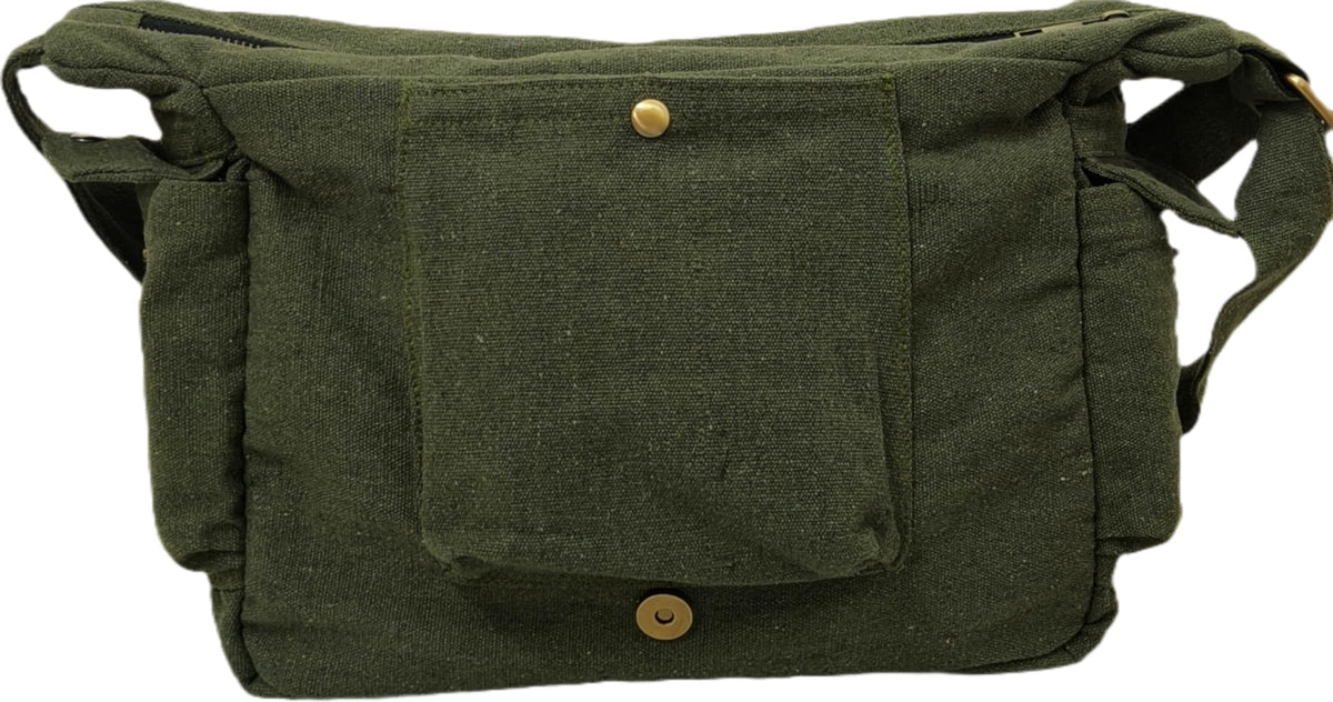 PAPYRUS String Homes Unisex PAPYRUS Handmade Messenger Bag/Pure Cotton Canvas/Brass Zipper/Antique Color Metal Fittings/Washable/Longlasting (OLIVE GREEN, MEDIUM LARGE)