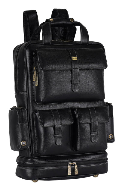 BRAND LEATHER 16 Inch Genuine Leather Large Capacity Laptop Backpack Multi Pocke