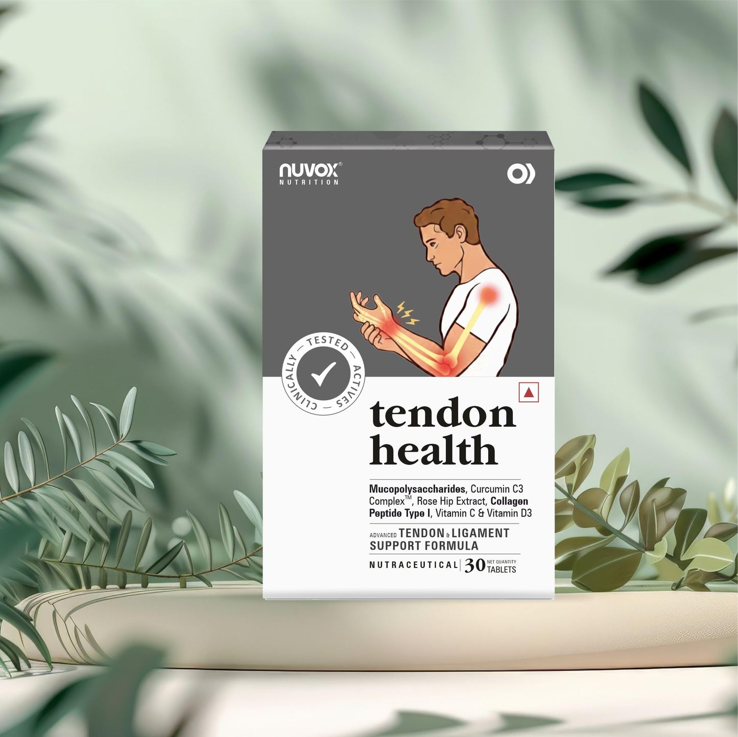 NUVOX Tendon Health, Joint Cartilage & Ligament Care, blend of Rosehip extract, Monosaccharides, Collagen, CurcuminC3 Complex & Vitamins (Pack of 1 count, 30 Tablets)