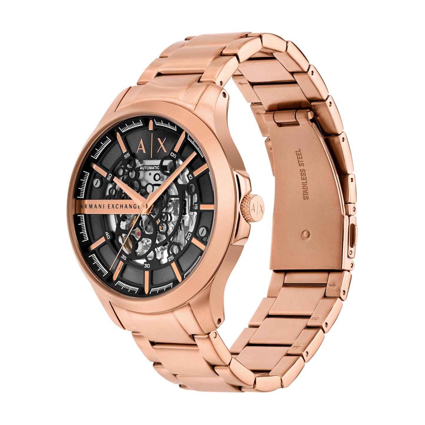 Armani Exchange Stainless Steel Analog Black Dial Men's Watch-Ax2456, Band Color:Rose Gold