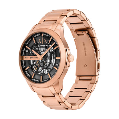 Armani Exchange Stainless Steel Analog Black Dial Men's Watch-Ax2456, Band Color:Rose Gold