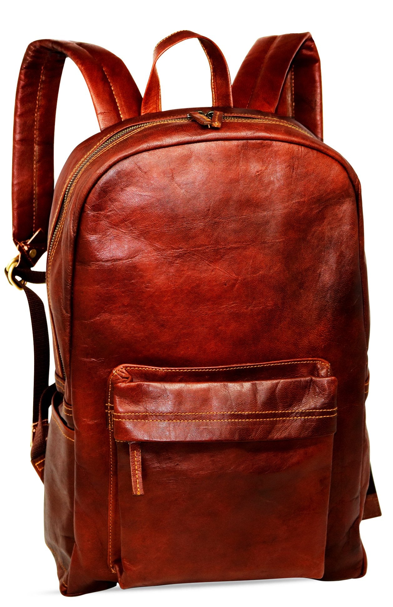 18" Brown Leather Backpack Vintage Rucksack Laptop Bag Water Resistant Casual Da