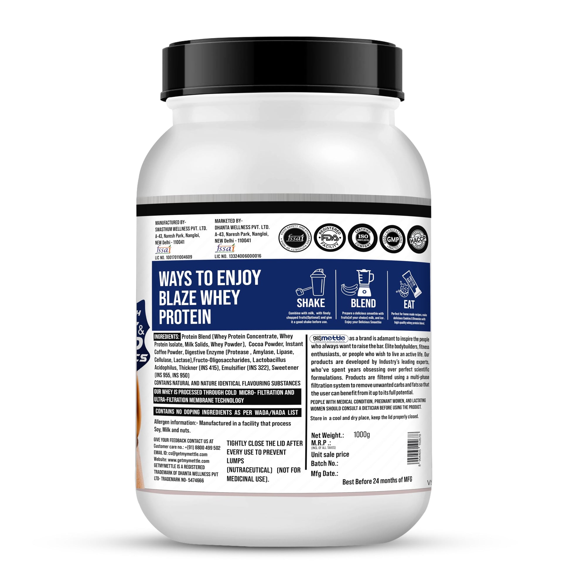 Getmymettle Blaze Whey Protein - Cold Coffee, 1Kg: 24g Protein, 10.66g- image 6