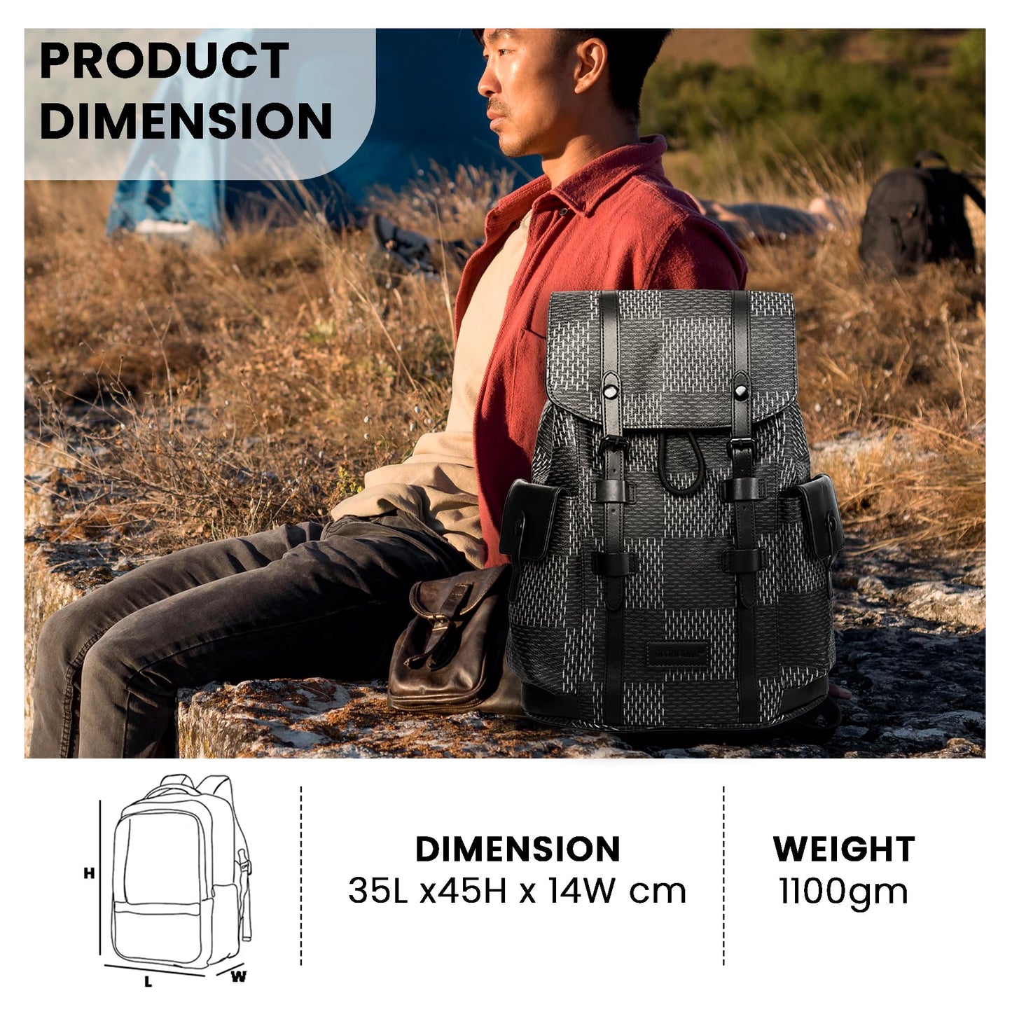 REDHORNS Water Resistant Pemium Laptop Backpack for Men and Women, PU Leather 25L Backpack for Business Travel, Top Open Office Backpack with Trolley Sleeve (BP2808M-Grey)