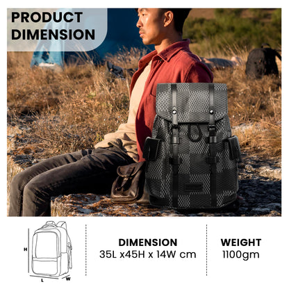 REDHORNS Water Resistant Pemium Laptop Backpack for Men and Women, PU Leather 25L Backpack for Business Travel, Top Open Office Backpack with Trolley Sleeve (BP2808M-Grey)