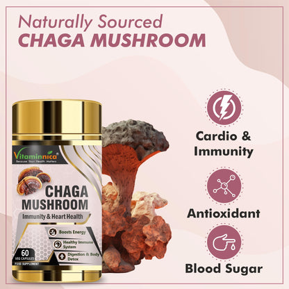 Vitaminnica Chaga Mushroom- 60 Capsules | Natural Antioxidant Support for Immune System