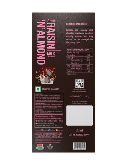 Amul Raisin & Almond Milk Chocolate, 150 Grams