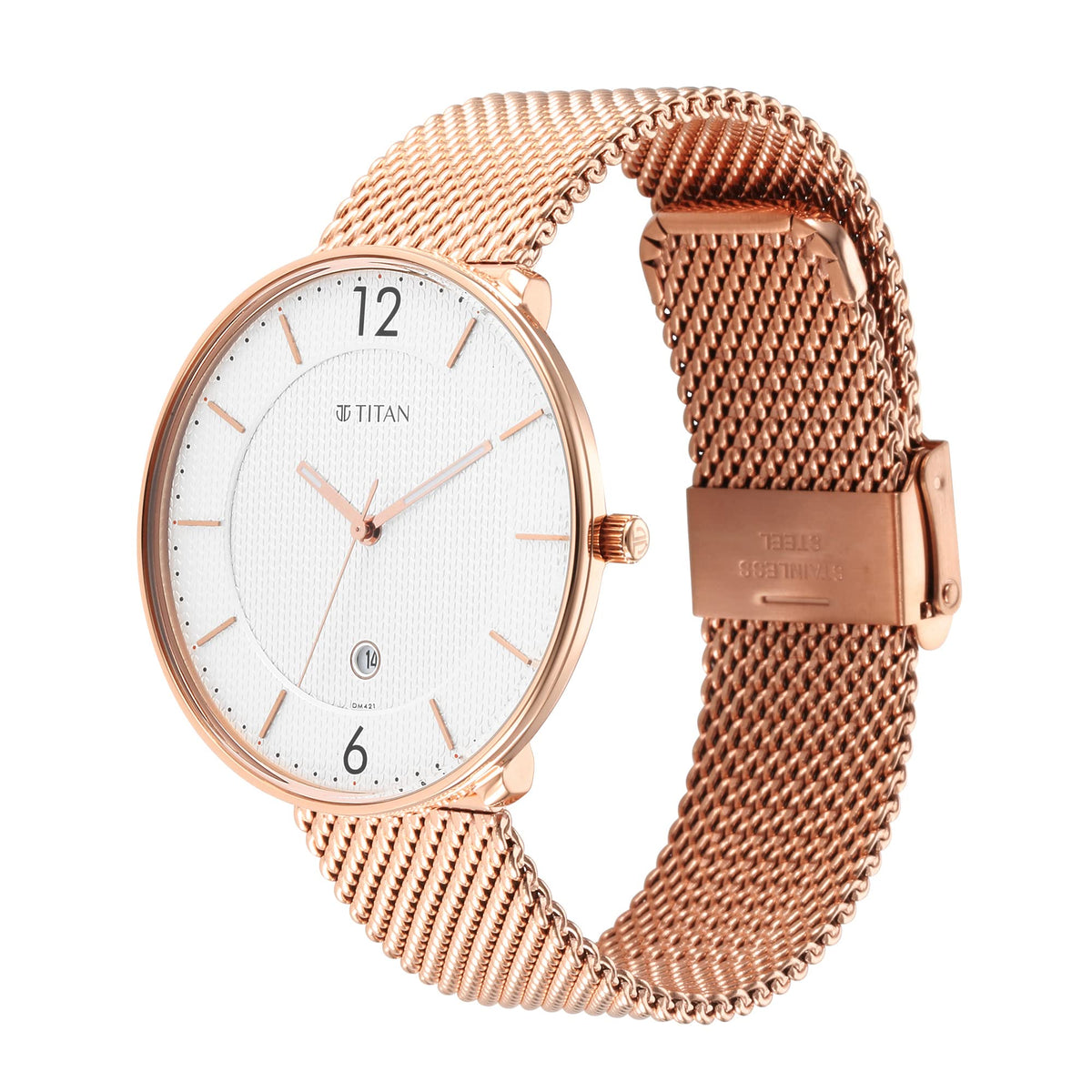 Titan Black & Gold Quartz Analog with Date White Dial Rose Gold Stainless Steel Strap Watch for Men - NT1849WM01