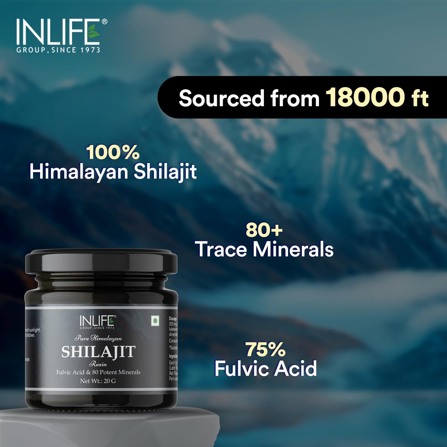 INLIFE Shilajit Resin 20g | Original Himalayan & Natural Shilajeet | 75% Fulvic Acid | Lab Tested | Ayurvedic Supplement for Men Women | Pack of 1