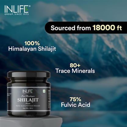 INLIFE Shilajit Resin 20g | Original Himalayan & Natural Shilajeet | 75% Fulvic Acid | Lab Tested | Ayurvedic Supplement for Men Women | Pack of 1