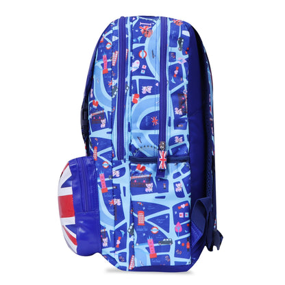 HAMSTER LONDON Royal London Backpack Jumbo – 15.9L Spacious & Stylish Blue Back| Durable PU Material, Water-Resistant | 3 Zipped Compartments & Padded Straps(L12cm x W5cm x H17cm)