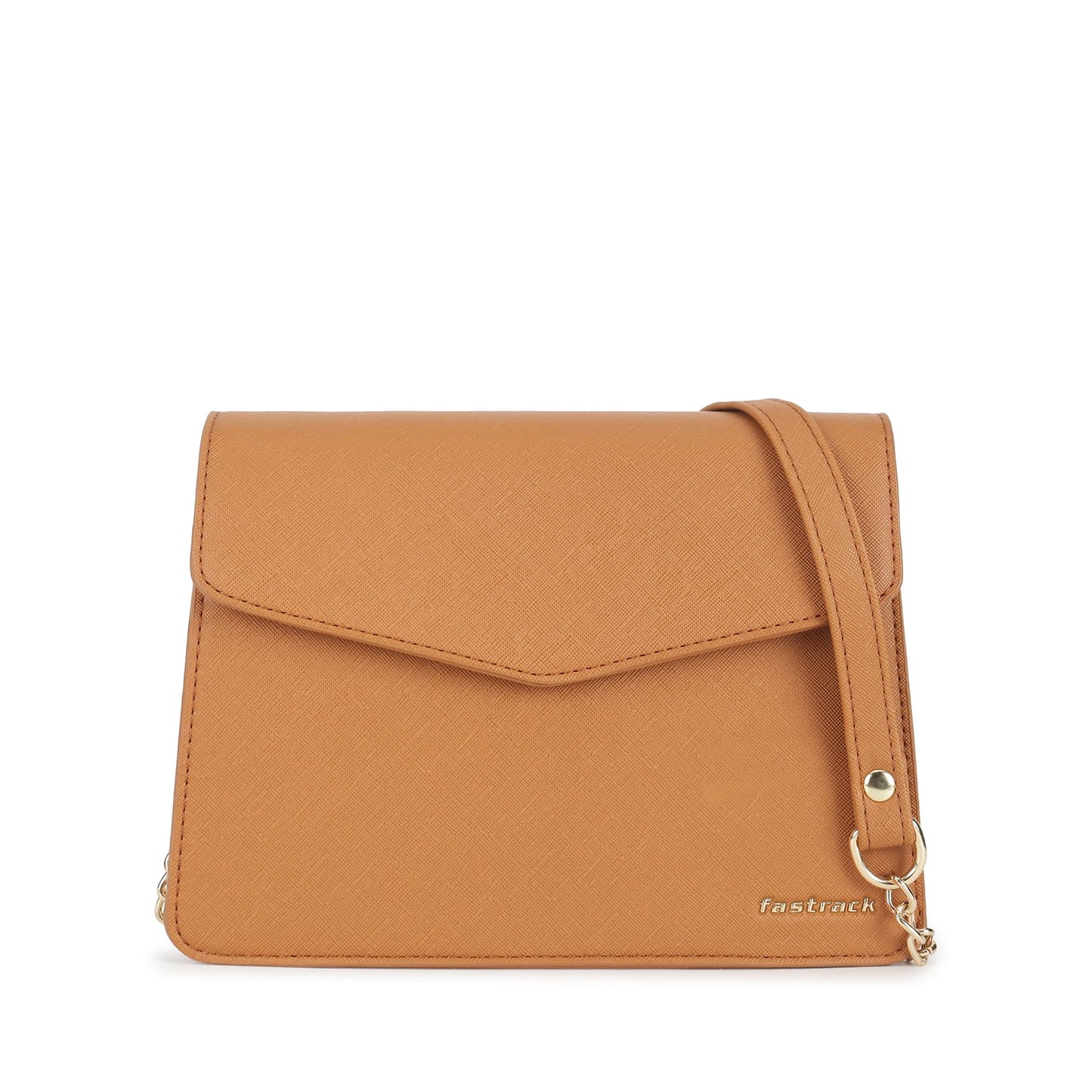 Fastrack Sling | Faux-Leather Women’s Handbag | Structured Tan Sling with Gold Accent Strap & Dual Closure
