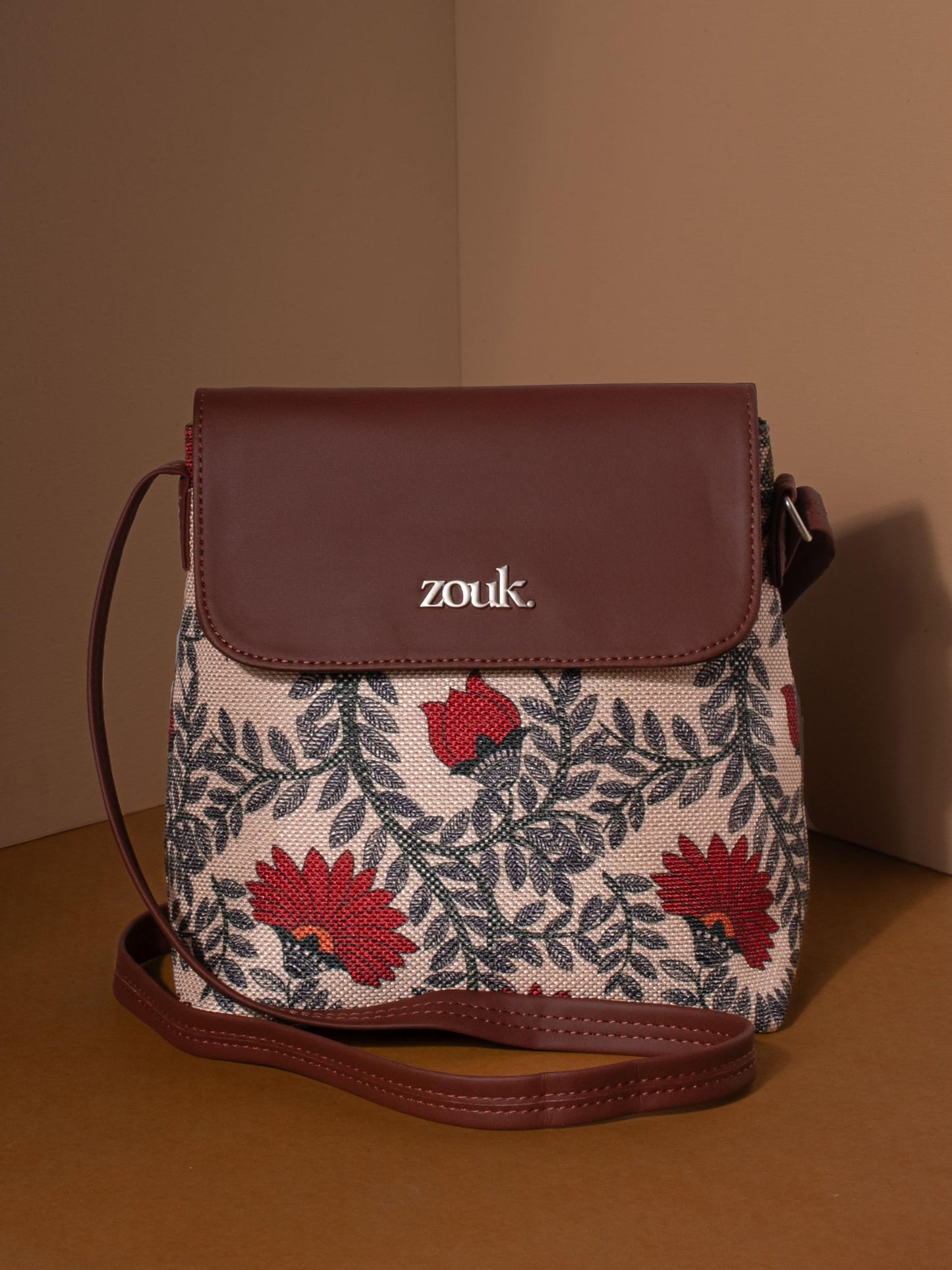 ZOUK Nawabi Couture Floral Printed Women’s Jute Sling Bag | Handcrafted Vegan Leather Multicolor Flap Shoulder Bag