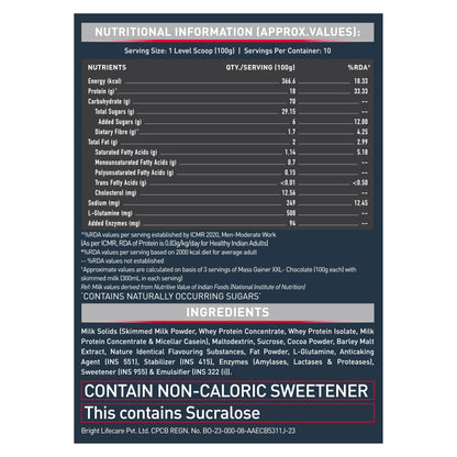 MuscleBlaze Mass Gainer XXL (Chocolate, 1kg / 2.2lbs, 10 Servings) | Wi- image 8