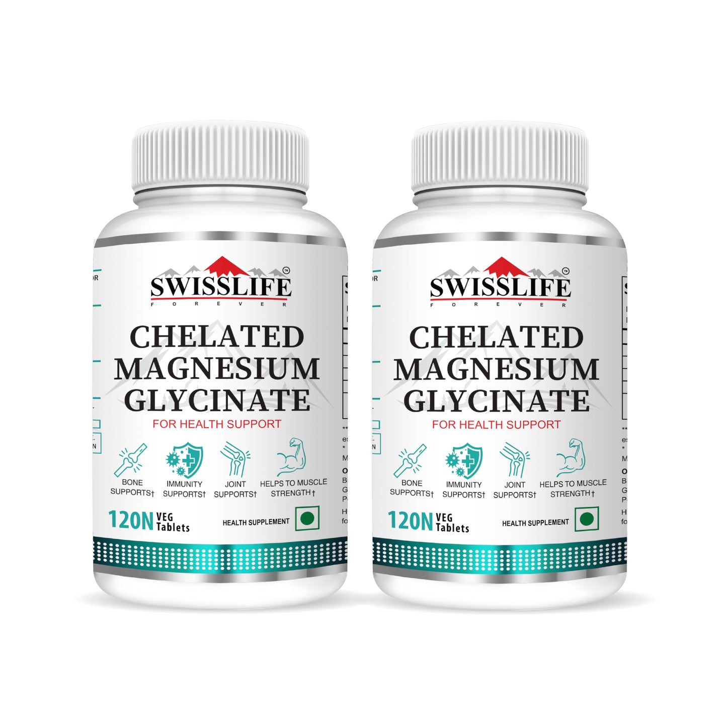 SWISSLIFE FOREVER Chelated Magnesium Glycinate | Dietary Tablets with Mineral and Amino acid (Magnesium Glycinate) Help in Bone health for Men & Women 120 Tablets (Pack of 2)