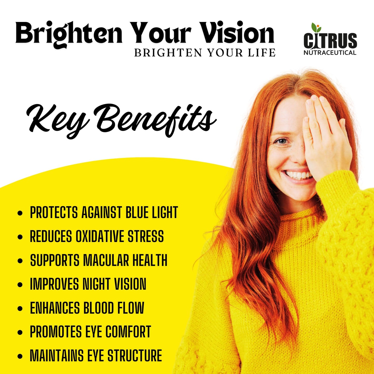 CITRUS NUTRACEUTICAL Eye Care Supplement| Lutein, Astaxanthin, Zeaxanthin, Bilberry extract & Vitamins| For healthy eye & vision | 60 Veg Capsules