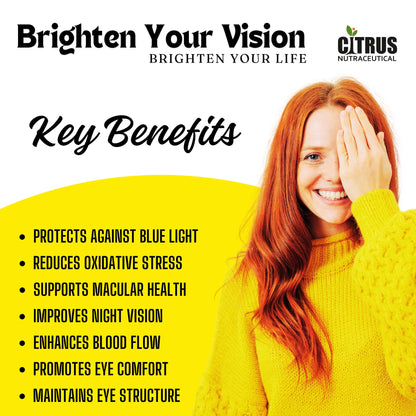CITRUS NUTRACEUTICAL Eye Care Supplement| Lutein, Astaxanthin, Zeaxanthin, Bilberry extract & Vitamins| For healthy eye & vision | 60 Veg Capsules