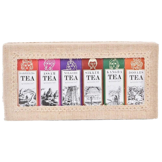 Golden Tips Finest Gift Box Loose Leaf Black Tea Darjeeling, Assam, Nilgiri, Sikkim, Kangra and Dooars, Gourmet Tea in Eco-Friendly Packaging, Gift for Festive Gifting, Birthdays, Valentine & Corporate Gift