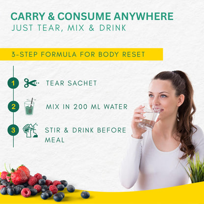 Revaya Body Reset | Plant-based Wellness Powder, Helps in Weight Loss & Metabolism Support with Garcinia, Green Tea & L-Carnitine | Sugar-Free & Natural Formula | 15 Sachets | Mixed Berry Flavour