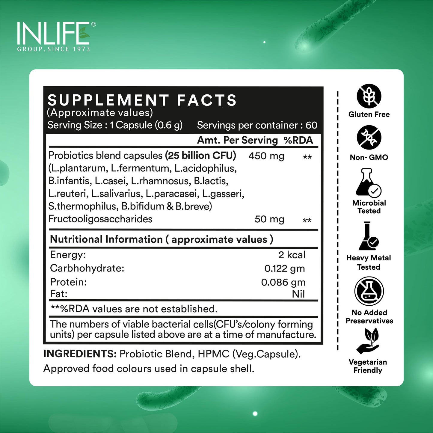 INLIFE Probiotics Forte 25 Billion CFU, 14 Strains with Lactobacillus Reuteri, Gut Digestive & Immune Health, Men Women, 60 Veg Capsules (Pack of 2)