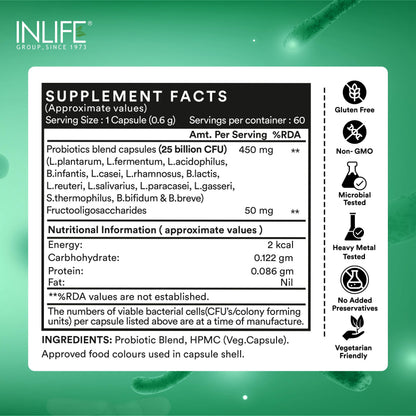INLIFE Probiotics Forte 25 Billion CFU, 14 Strains with Lactobacillus Reuteri, Gut Digestive & Immune Health, Men Women, 60 Veg Capsules (Pack of 2)