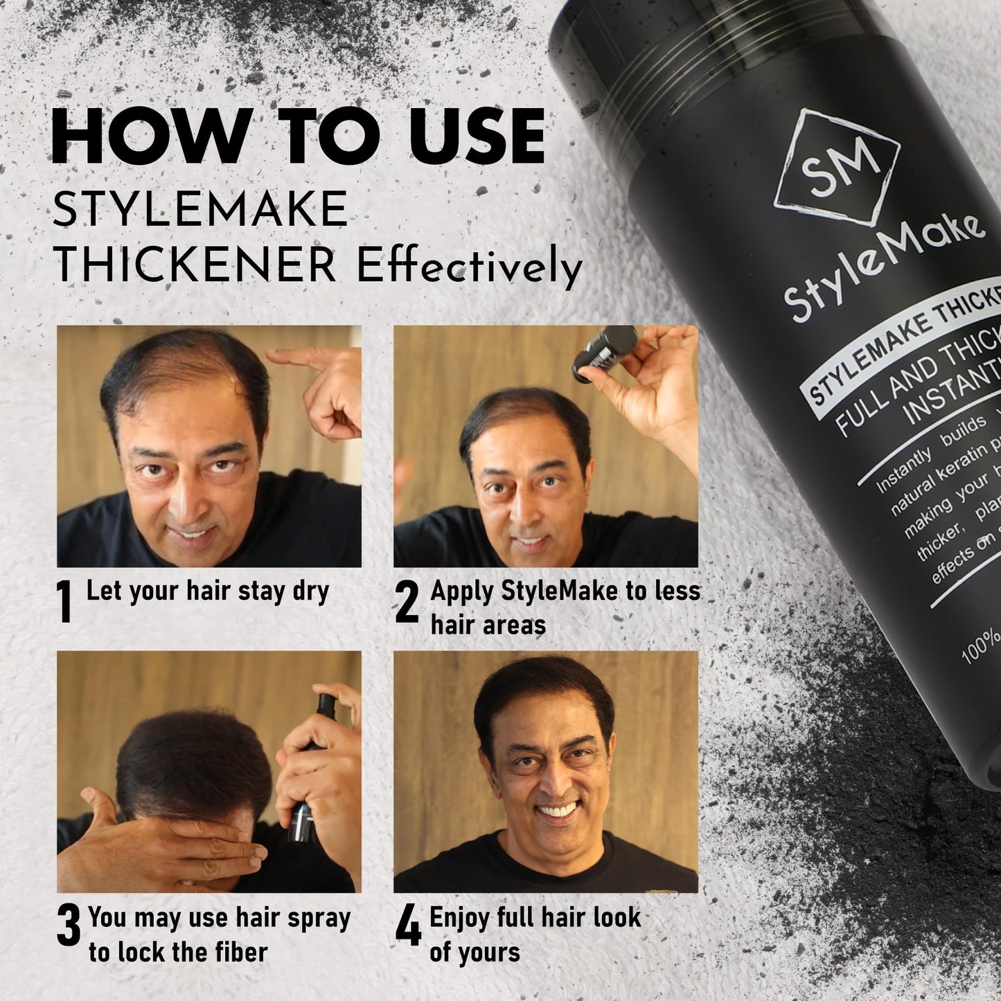 STYLEMAKE Thickener Hair Loss Concealer | Transform Thin, And Fine Hair With Hair Building Fibre | Hair Building Fibers For Men And Women (Black) | Completely Undetectable, 28 Grams