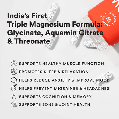 Wellbeing Nutrition Triple Magnesium Complex 1000 mg Chelated Magnesium Glycinate, Citrate & Threonate| For Sleep, Cramps, Recovery, Nerve & Muscle Function, Clinically Proven, 60 Capsules