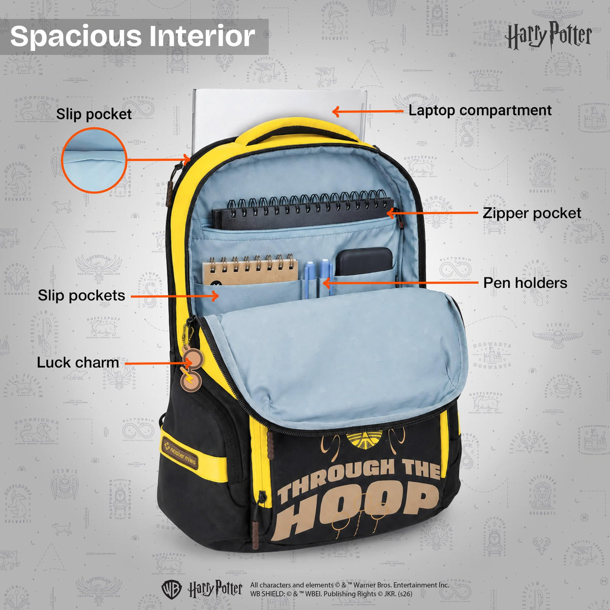 Nasher Miles x Harry Potter Miles Hooperpack Backpack | Polyester Laptop Backpack 29L | Ideal for Office, College, School & Travel | Men, Women, Boys, Girls (Yellow)