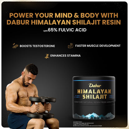 Dabur Himalayan Shilajit/Shilajeet Resin - 15g | 250mg per serving | Boosts Muscle Growth & Stamina | 100% Ayurvedic | Grade A shilajit sourced from the Himalayas up to 19,000 ft