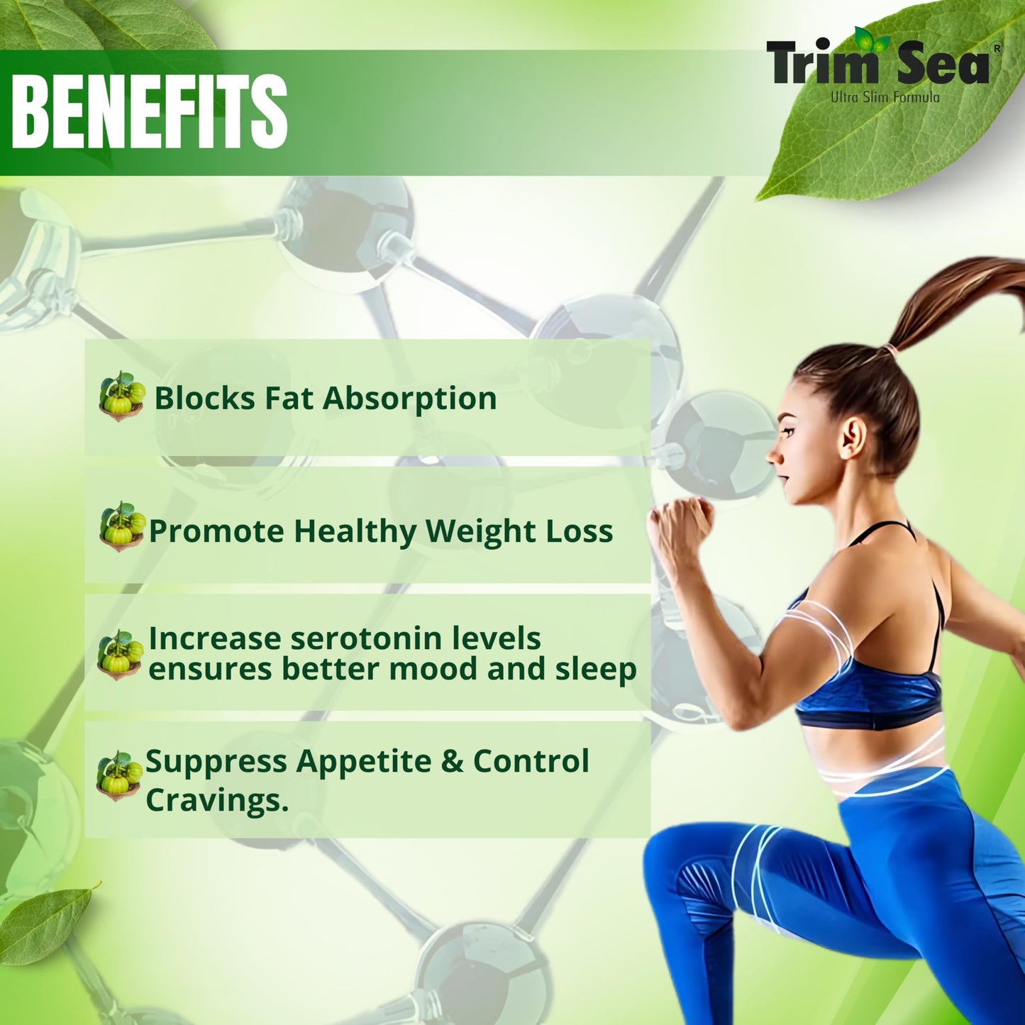 AYUSEA TRIMSEA Ultra Slim Formula for Weight Loss,Garcinia cambogia and Organic Green Tea Extract Fat Burner 60 capsule 500mg (Pack of 1)