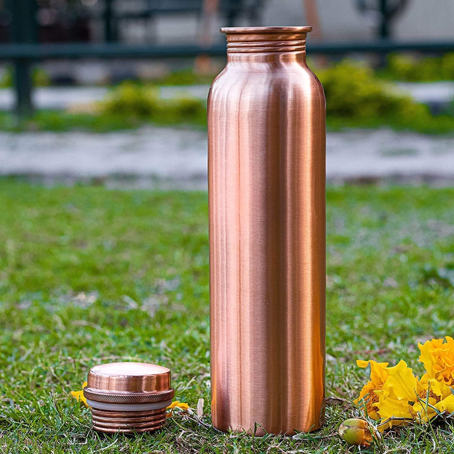 Antique Collection Printed Copper Water Bottle,Joint less,Leak-proof,Lacquer Coated,1Litre,100% Pure Copper, Set of 1,(H 10.8 * W 2.8 Inches)